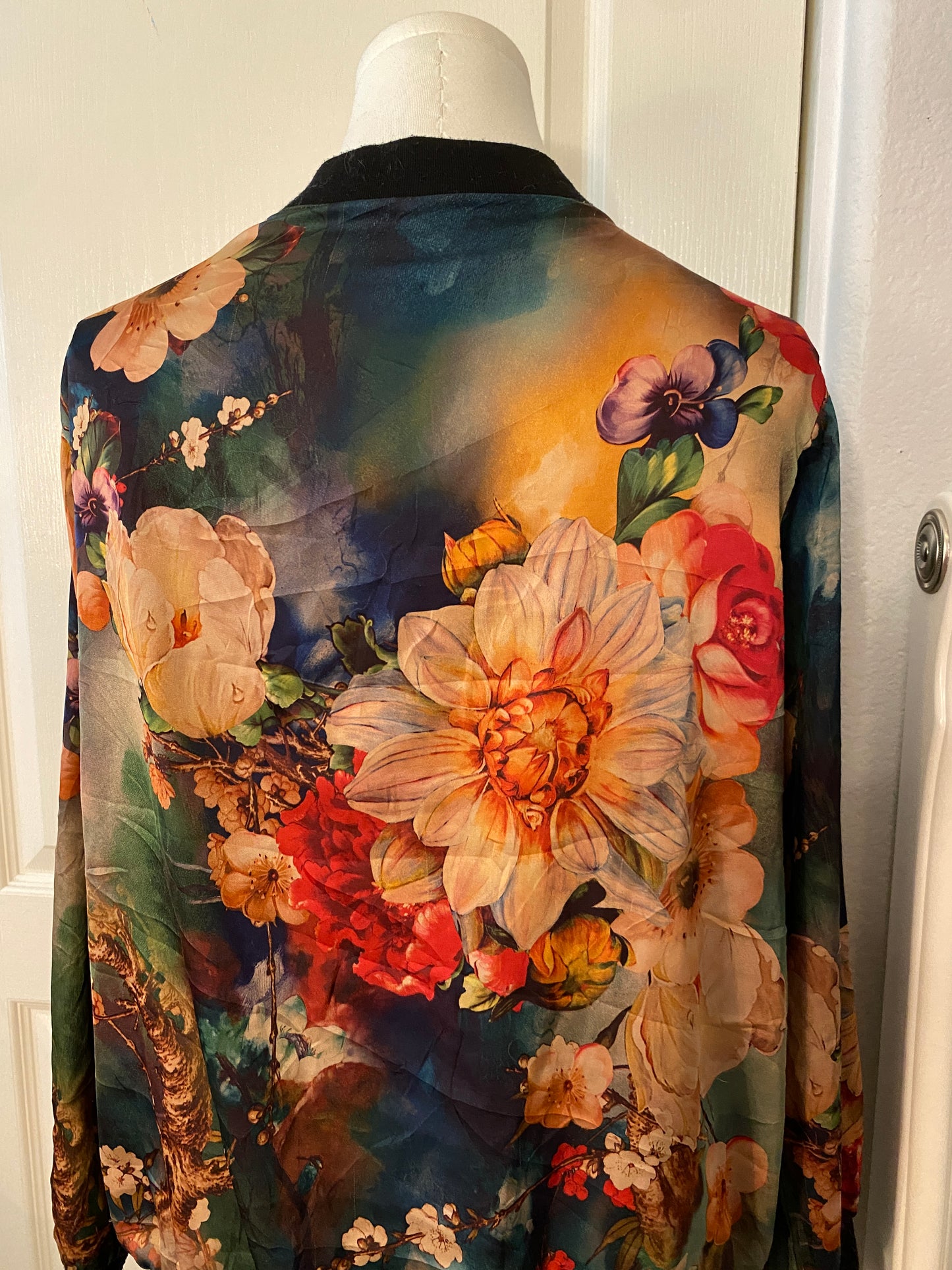 Floral Lightweight Long Sleeve Thin Autumn Spring Zip Up Jacket