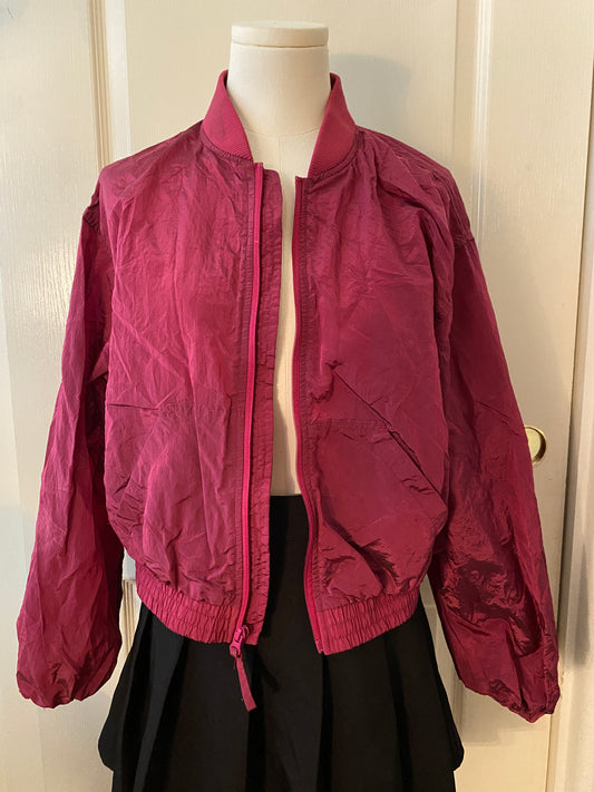 Hot Pink Outerwear Windbreaker Long Sleeve Rain Coat Zip Up Jacket