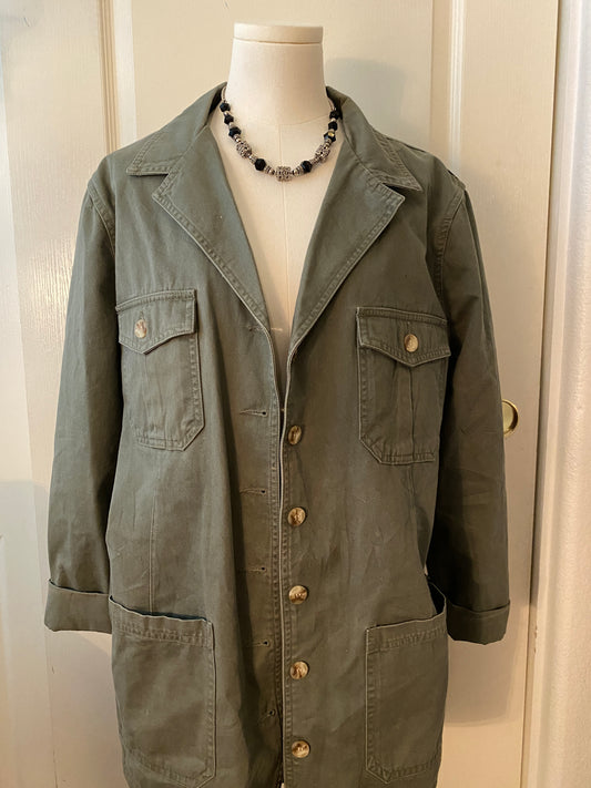 Crossroads Army green Button Up Long Sleeve Collared Jacket Coat