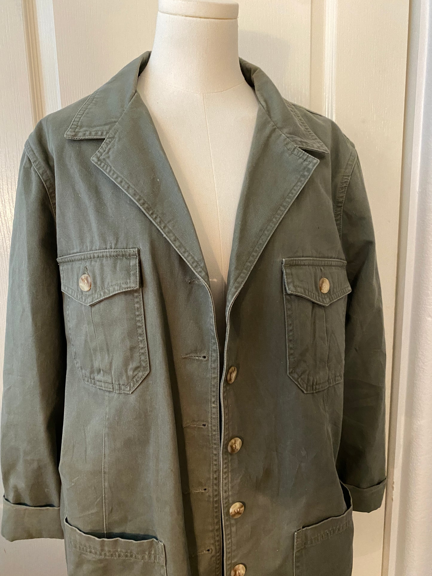 Crossroads Army green Button Up Long Sleeve Collared Jacket Coat