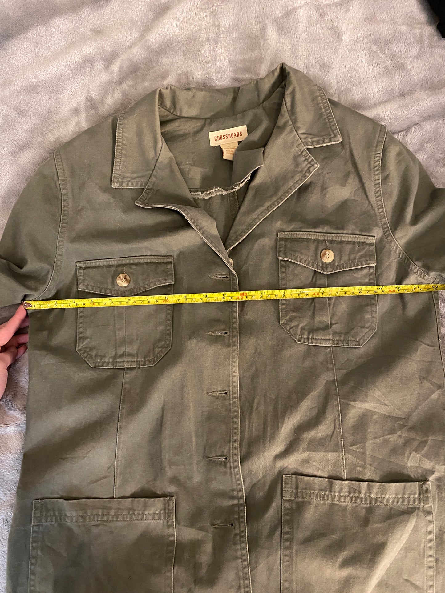 Crossroads Army green Button Up Long Sleeve Collared Jacket Coat
