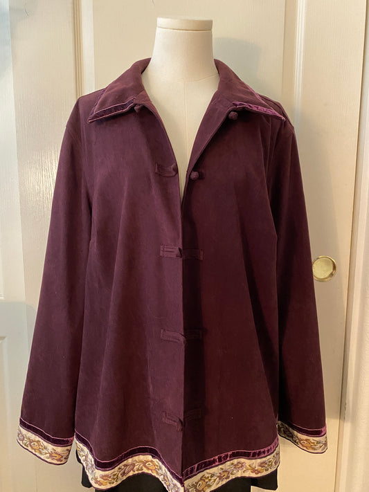 Purple Whimsigoth Floral Detail Long Sleeve Button Up Autumn Jacket Coat