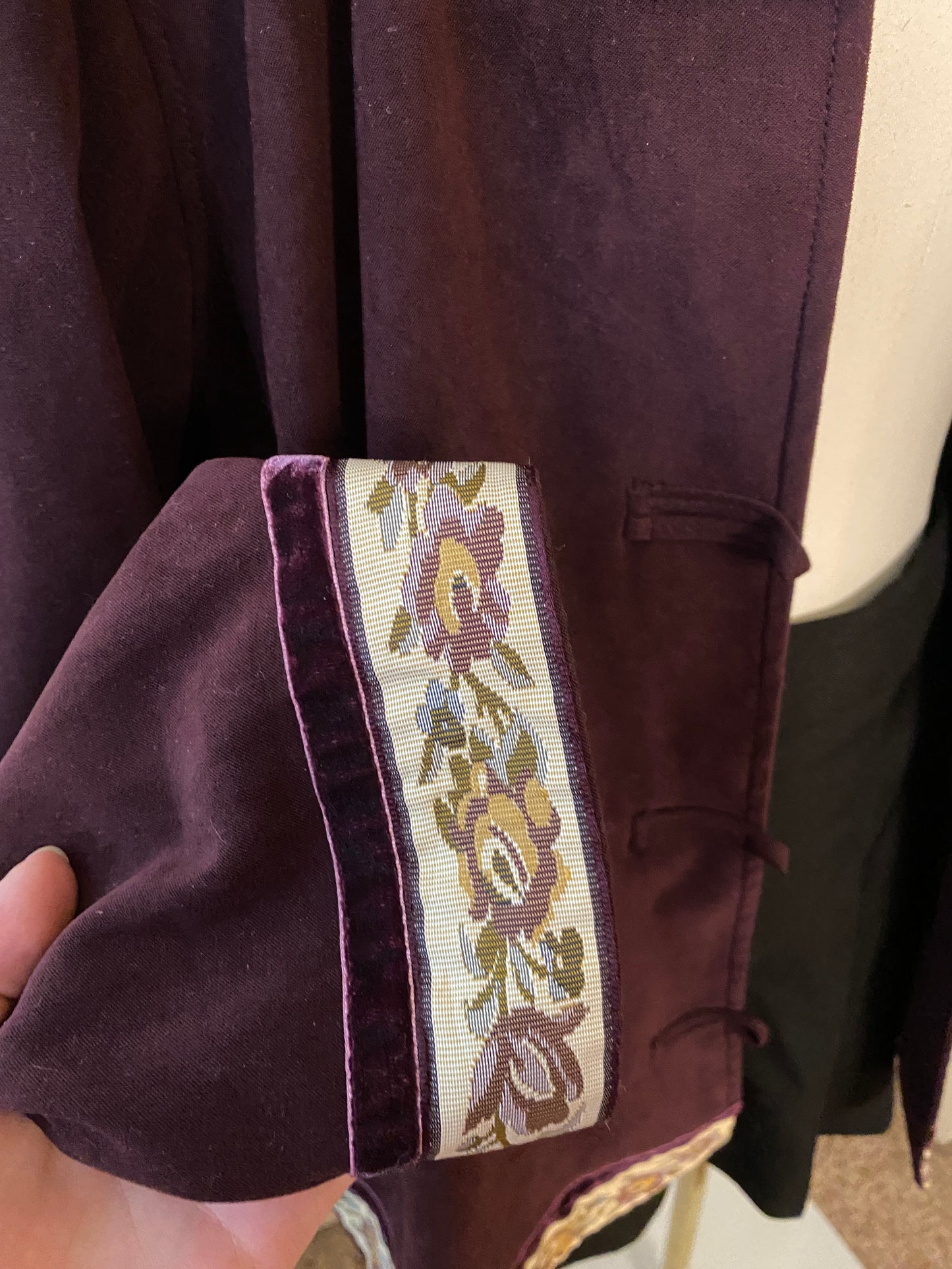 Purple Whimsigoth Floral Detail Long Sleeve Button Up Autumn Jacket Coat