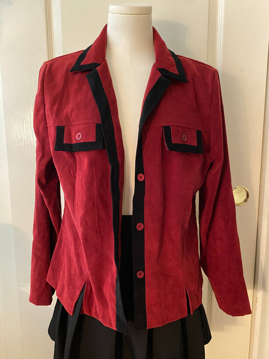Sag Harbor Petite Red and Black Long Sleeve Button Up Collared Blazer Jacket