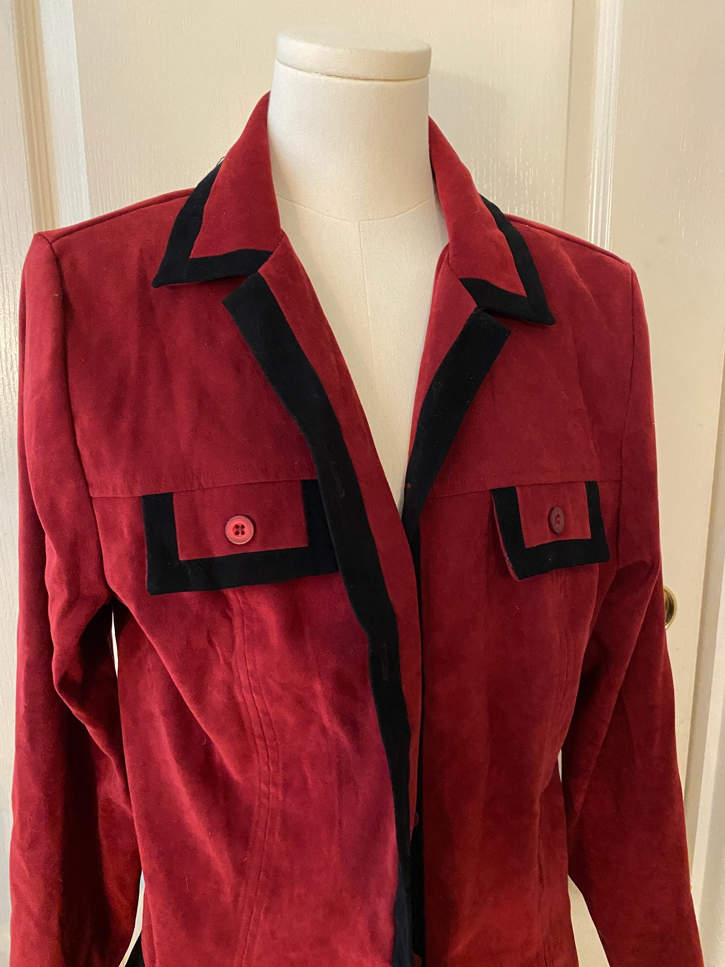 Sag Harbor Petite Red and Black Long Sleeve Button Up Collared Blazer Jacket
