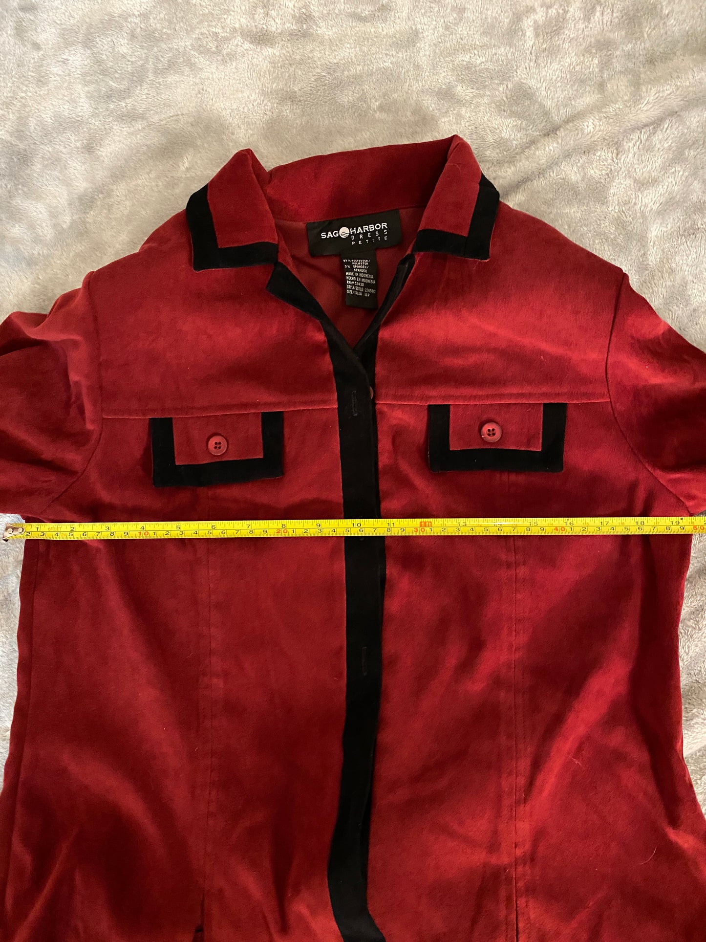 Sag Harbor Petite Red and Black Long Sleeve Button Up Collared Blazer Jacket