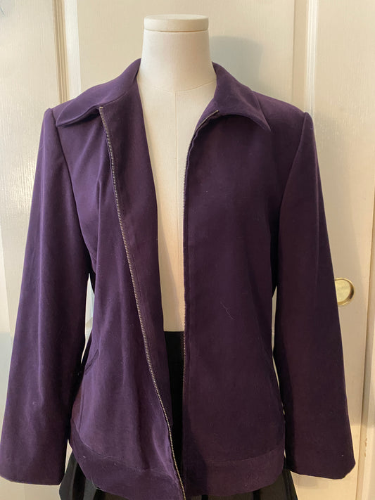 Trousers Etc New York Purple Long Sleeve Zip Up Blazer Jacket