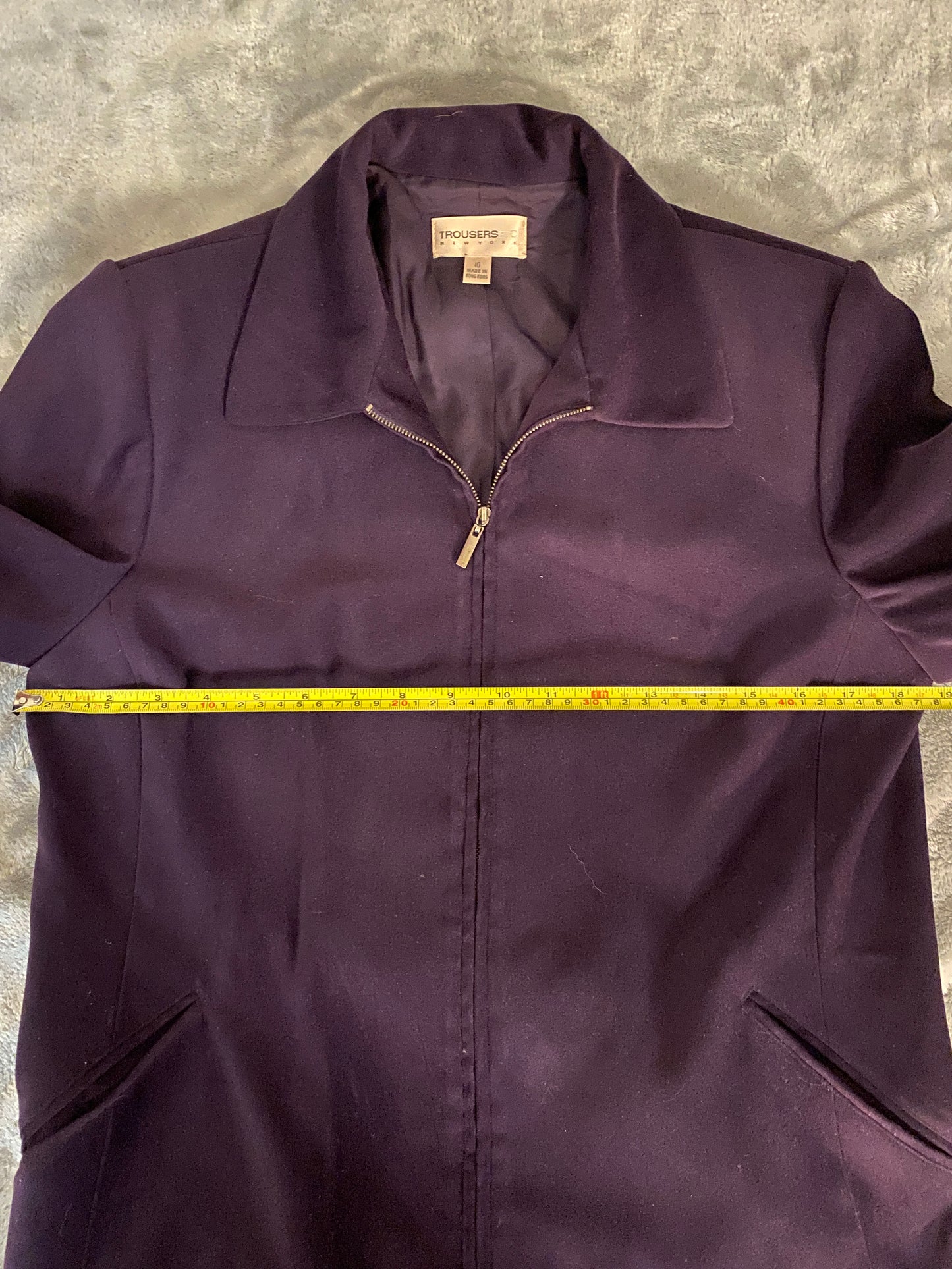 Trousers Etc New York Purple Long Sleeve Zip Up Blazer Jacket