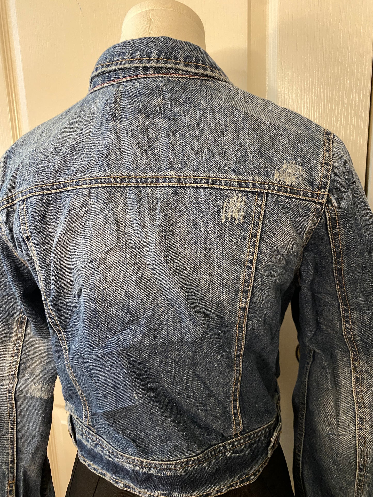 Bongo Blue Button Up Long Sleeve Mini Distressed Denim Jacket