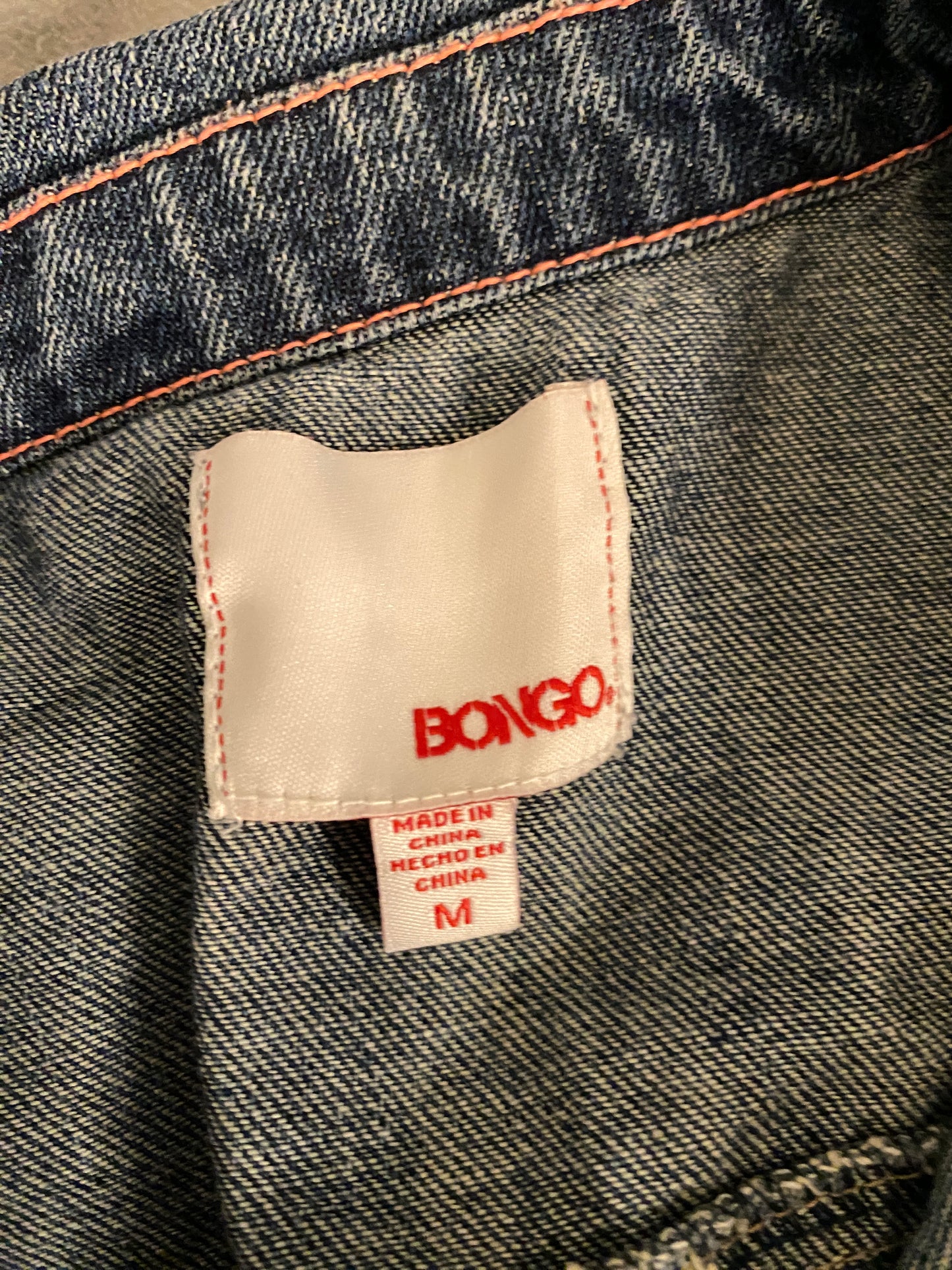 Bongo Blue Button Up Long Sleeve Mini Distressed Denim Jacket