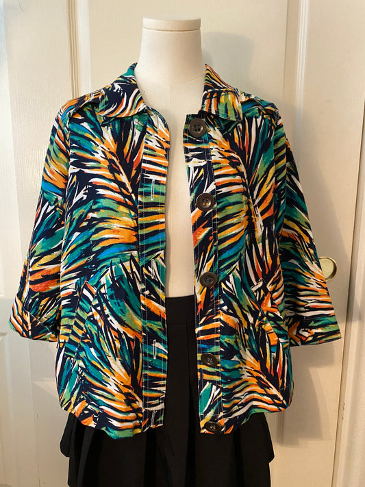 Christopher & Banks Multicolor Jungle Leaves Mid Sleeve Button Up Blazer Jacket