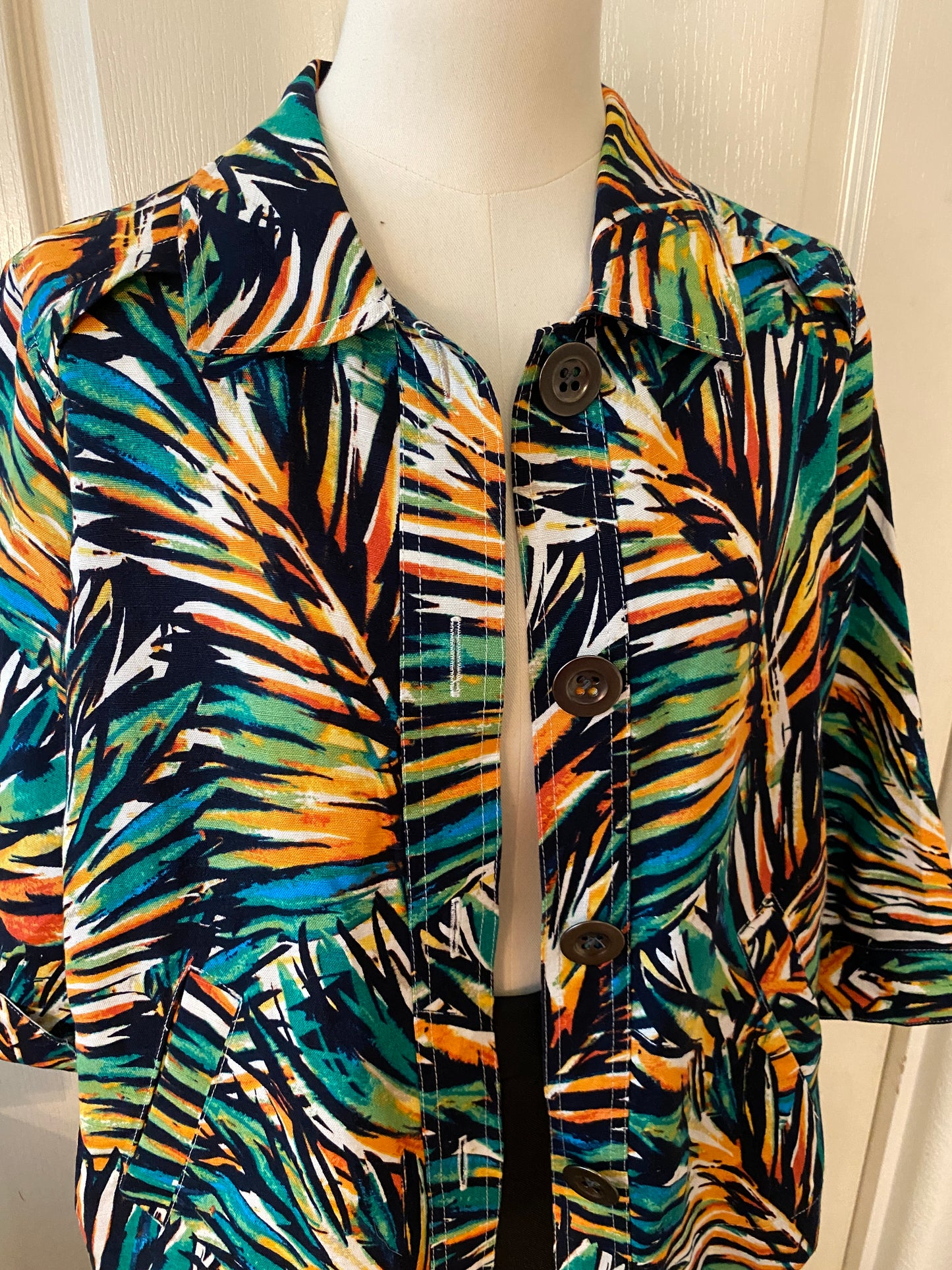 Christopher & Banks Multicolor Jungle Leaves Mid Sleeve Button Up Blazer Jacket