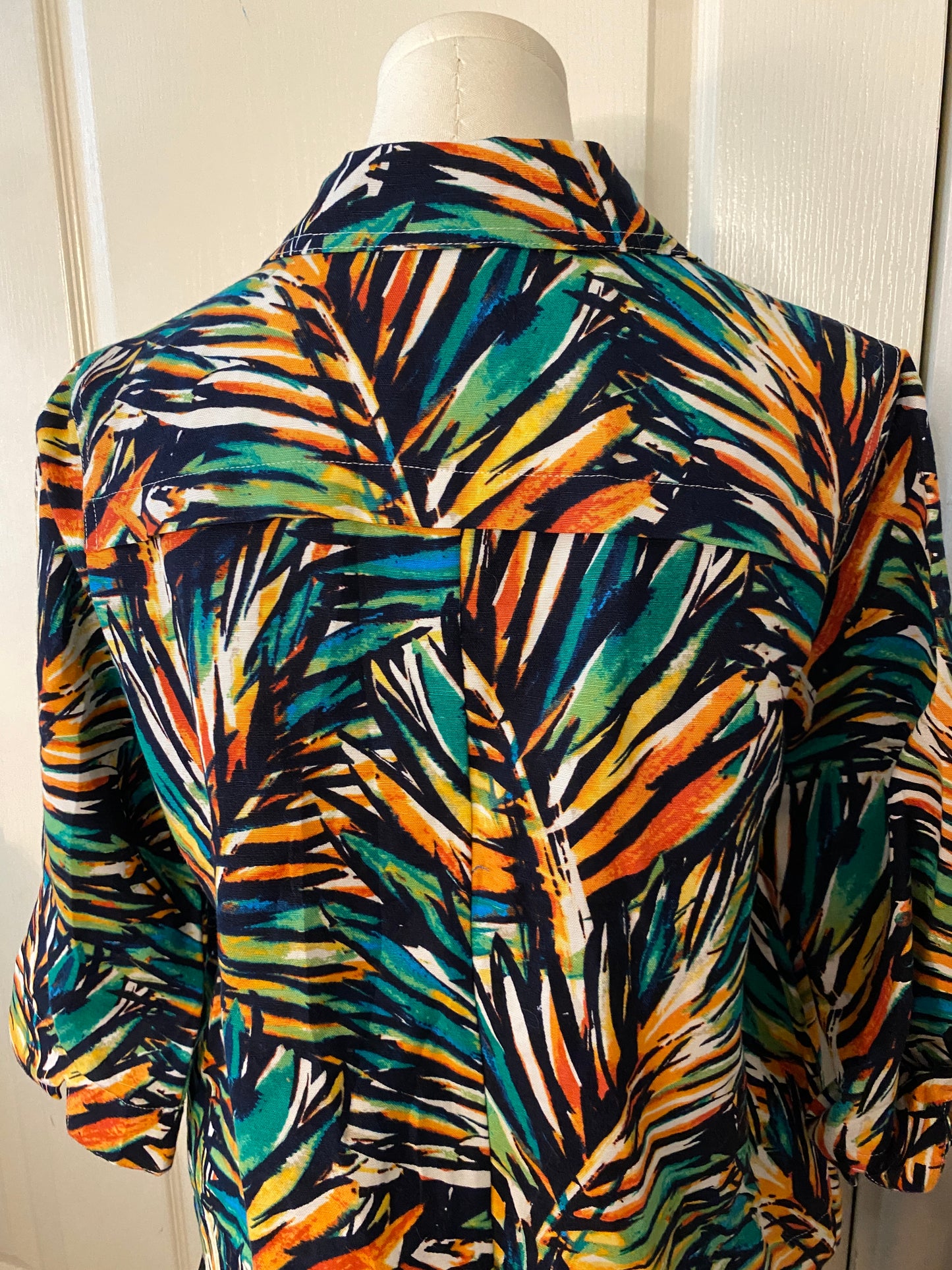 Christopher & Banks Multicolor Jungle Leaves Mid Sleeve Button Up Blazer Jacket