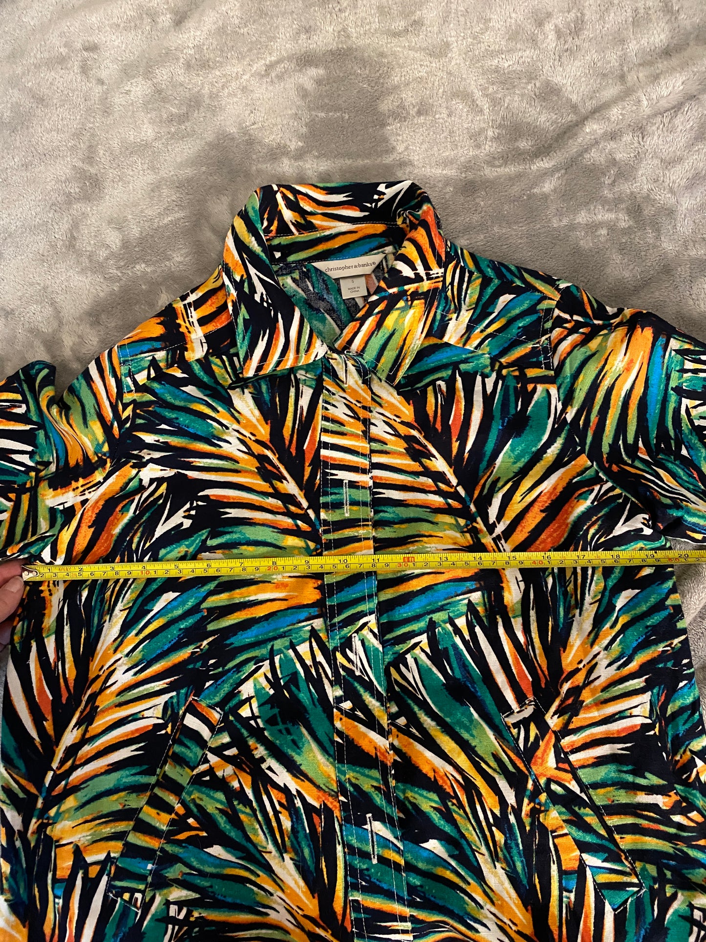 Christopher & Banks Multicolor Jungle Leaves Mid Sleeve Button Up Blazer Jacket