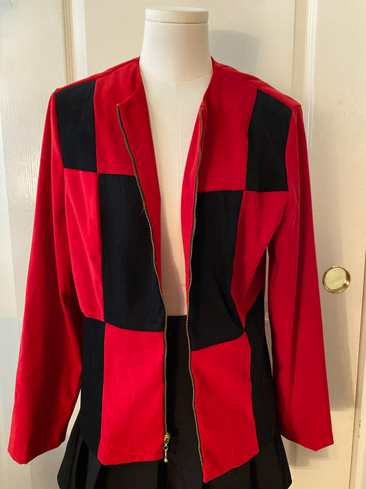 Chad's Place Colorblock Red and Black Zip Up Long Sleeve Jacket
