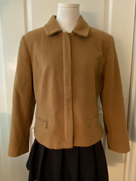 Petite Sophisticate Brown Wool Long Sleeve Collared Zip Up Winter Jacket Coat