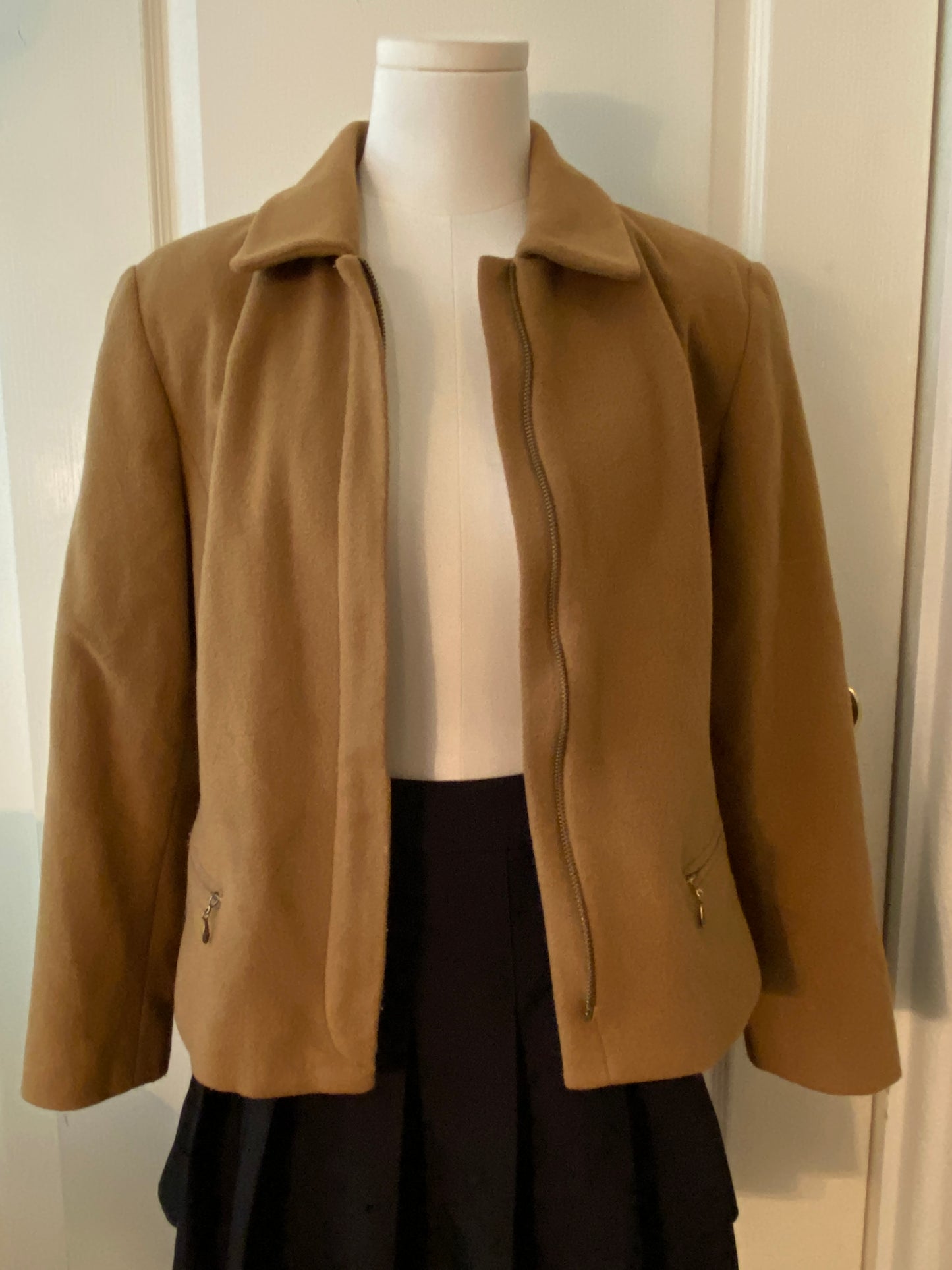 Petite Sophisticate Brown Wool Long Sleeve Collared Zip Up Winter Jacket Coat