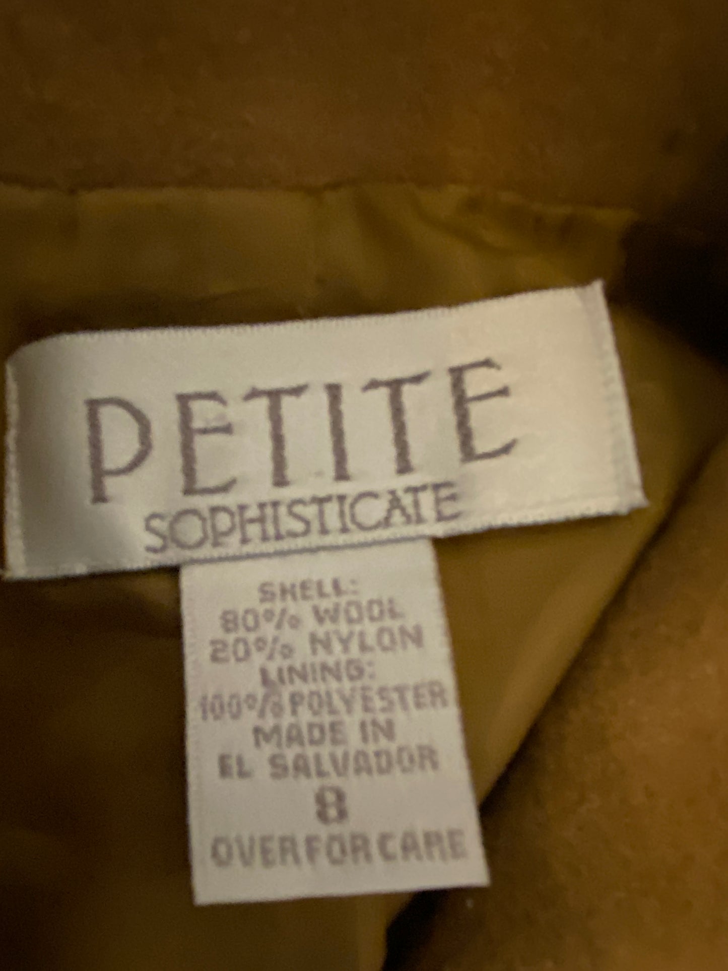 Petite Sophisticate Brown Wool Long Sleeve Collared Zip Up Winter Jacket Coat