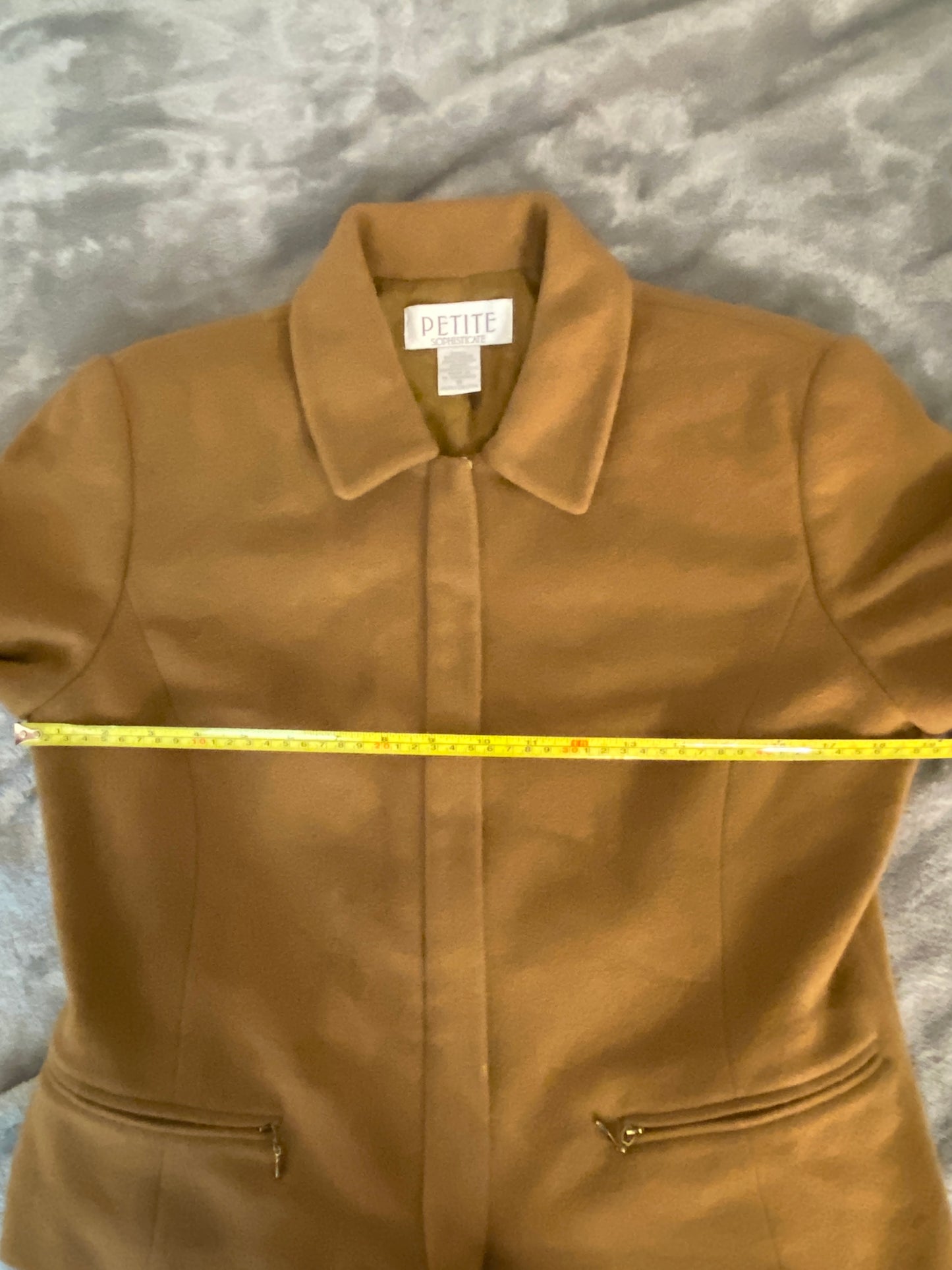 Petite Sophisticate Brown Wool Long Sleeve Collared Zip Up Winter Jacket Coat