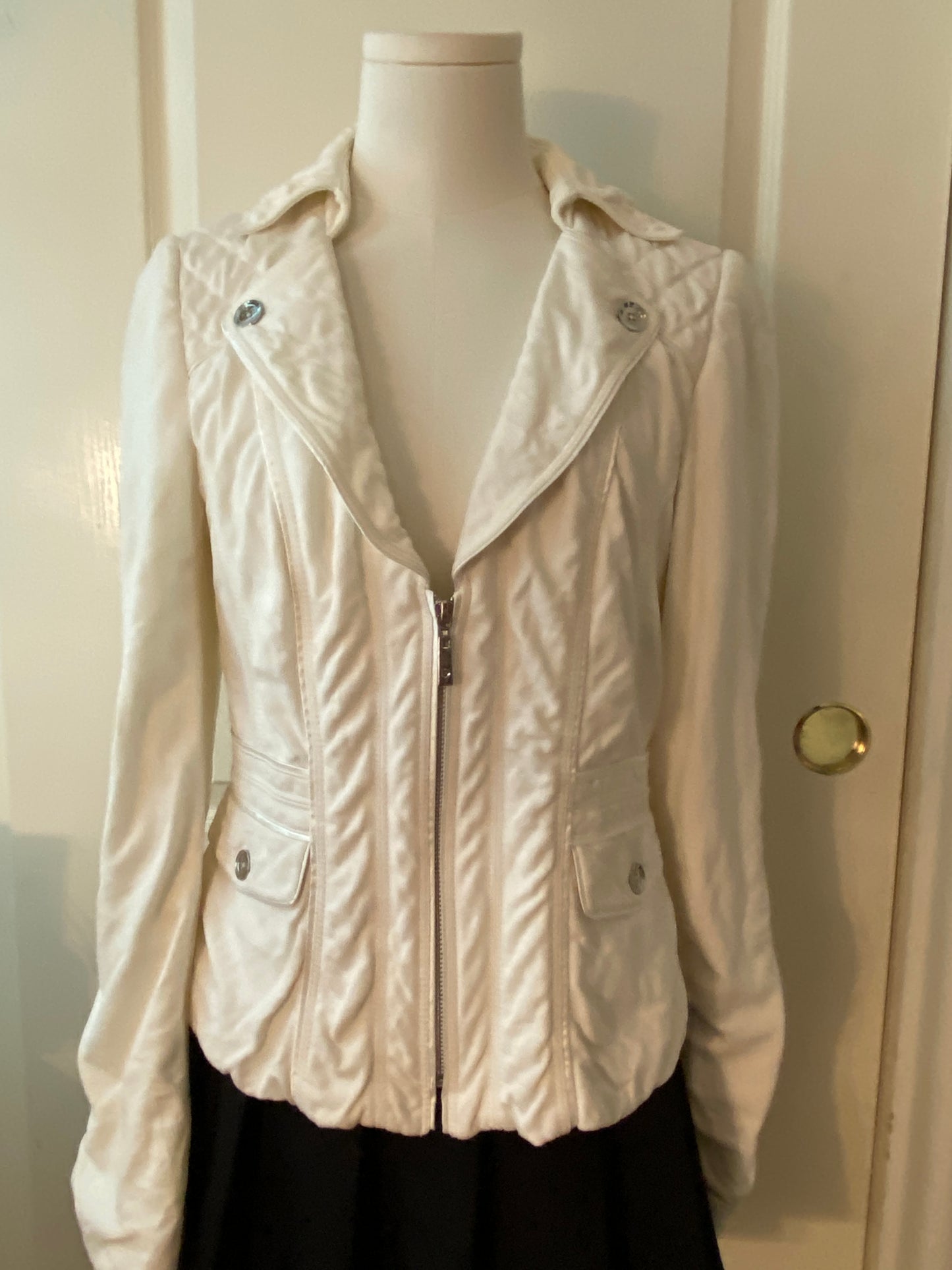 White House Black Market White V Neck Biker Jacket (~$50+ off retail)!