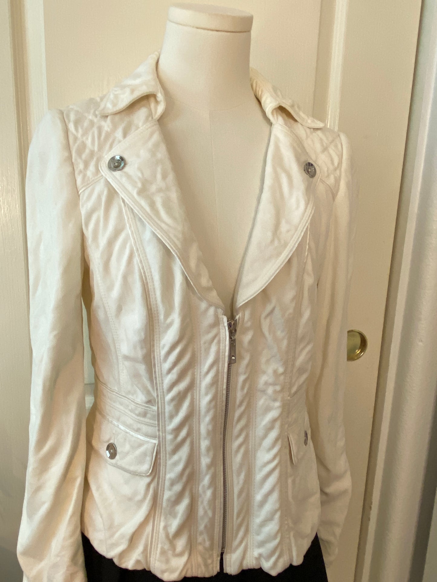 White House Black Market White V Neck Biker Jacket (~$50+ off retail)!